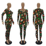 Christmas Women casual printed long sleeve jumpsuit