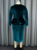 Women Elegant Long Sleeve Beaded Dress