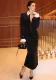 Women's Clothing Contrast Color Turndown Collar Long-Sleeved Zipper Chic Elegant Long Dress