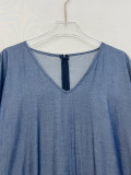 Plus Size V-Neck Loose Denim Jumpsuit