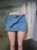 Fashion Sexy Tight Fitting Women's Trendy Solid Color Elastic Button Denim Short Skirt