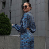 Autumn Chic Outfit Printed Long Sleeve Turndown Collar Shirt Wide-Leg Pants Fashion Two-Piece Suit