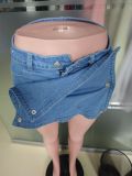 Fashion Sexy Tight Fitting Women's Trendy Solid Color Elastic Button Denim Short Skirt
