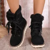 Plus Size Boots Women Winter Outdoor Wear Lace-Up Thick Sole Fleece Boots