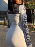 Women's Fashion Casual Sports Print Long Sleeve Round Neck Sexy Bodycon Dress