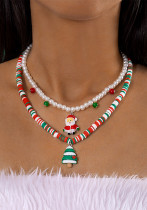 Fashion Multi-Color Glass Beaded Santa Claus Necklace Imitation Pearl Christmas Necklace