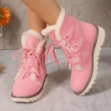Plus Size Boots Women Winter Outdoor Wear Lace-Up Thick Sole Fleece Boots