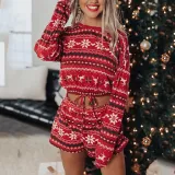 Women's Printing Long-Sleeved Loose Christmas Home Suit