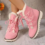 Plus Size Boots Women Winter Outdoor Wear Lace-Up Thick Sole Fleece Boots