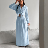Women's Long Sleeve Shirt Skirt Two-Piece Set