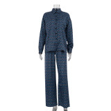 Autumn Chic Outfit Printed Long Sleeve Turndown Collar Shirt Wide-Leg Pants Fashion Two-Piece Suit