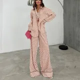 Spring And Autumn Printed Casual Fashion Loose Long Sleeve Shirt Trousers Women's Two-Piece Suit