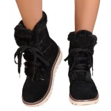 Plus Size Boots Women Winter Outdoor Wear Lace-Up Thick Sole Fleece Boots