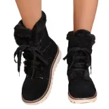 Plus Size Boots Women Winter Outdoor Wear Lace-Up Thick Sole Fleece Boots