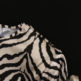 Long-Sleeved Zebra Stripes Crop Top High-Waist Fishtail Skirt Two-Piece Set Women's Clothing