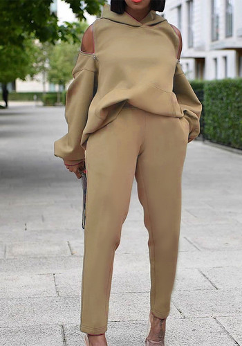 Autumn And Winter Zipper Backless Hoodies Pants Two Piece Set