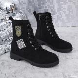 Winter Thick Sole Lace-Up Low Heel Decorated Martin Boots Women's Shoes
