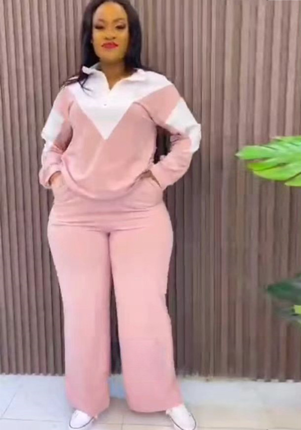 Long Sleeve Casual Sports Turndown Collar Two Piece Tracksuit