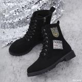 Winter Thick Sole Lace-Up Low Heel Decorated Martin Boots Women's Shoes