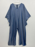 Plus Size V-Neck Loose Denim Jumpsuit