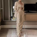 Women Fashion Solid Casual Blazer and Pant Two-piece Set