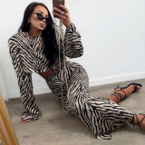 Long-Sleeved Zebra Stripes Crop Top High-Waist Fishtail Skirt Two-Piece Set Women's Clothing