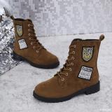 Winter Thick Sole Lace-Up Low Heel Decorated Martin Boots Women's Shoes
