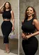 Women's Flower Sequined Vest Top Slit Skirt Two Piece Set