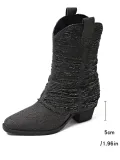 Pointed Mid-Tube Stacked Boots Women Autumn Thick Heel Martin Boots High Heel Denim Boots