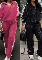 Sequins Plus Size Casual Two Piece Tracksuit