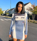 Women's Fashion Casual Sports Print Long Sleeve Round Neck Sexy Bodycon Dress