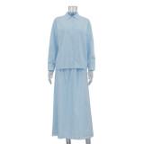 Women's Long Sleeve Shirt Skirt Two-Piece Set