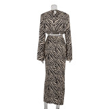 Long-Sleeved Zebra Stripes Crop Top High-Waist Fishtail Skirt Two-Piece Set Women's Clothing