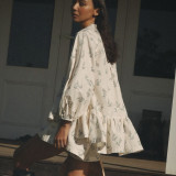 Puff Sleeve Ruffled Puff Shirt Printed Shorts Two Piece Set