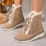 Plus Size Boots Women Winter Outdoor Wear Lace-Up Thick Sole Fleece Boots