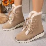 Plus Size Boots Women Winter Outdoor Wear Lace-Up Thick Sole Fleece Boots