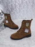Winter Thick Sole Lace-Up Low Heel Decorated Martin Boots Women's Shoes