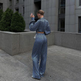 Autumn Chic Outfit Printed Long Sleeve Turndown Collar Shirt Wide-Leg Pants Fashion Two-Piece Suit