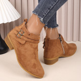 Autumn And Winter Plus Size Women's Belt Buckle Decorated Fashion Boots