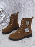 Winter Thick Sole Lace-Up Low Heel Decorated Martin Boots Women's Shoes