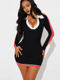 Solid Color Women's Autumn Black Sexy Long Sleeve Bodycon Dress