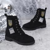 Winter Thick Sole Lace-Up Low Heel Decorated Martin Boots Women's Shoes