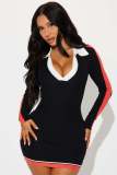 Solid Color Women's Autumn Black Sexy Long Sleeve Bodycon Dress