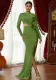 Women Long Sleeve Round Neck Hollow Formal Party Slit Dress