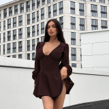 Women Fall V-Neck Gathered Bodycon Dress