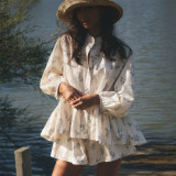 Puff Sleeve Ruffled Puff Shirt Printed Shorts Two Piece Set