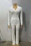 Women turndown collar knitting long sleeve top and Pants two-piece suit