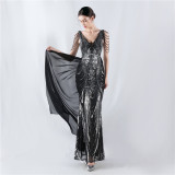 Plus Size Women Sequined Formal Party Maxi Evening Dress