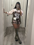 Women summer street camouflage v-neck Casual Patchwork printed short-sleeved T-shirt