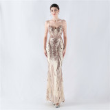 Plus Size Women Sequined Formal Party Maxi Evening Dress